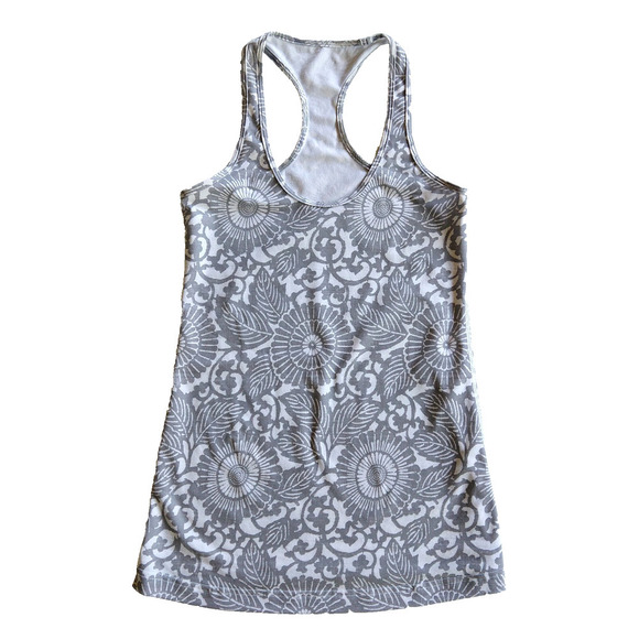 Lululemon Cool Racerback Beachy Floral White Fossil Size 6 S Gray White Tank Top - Picture 2 of 6